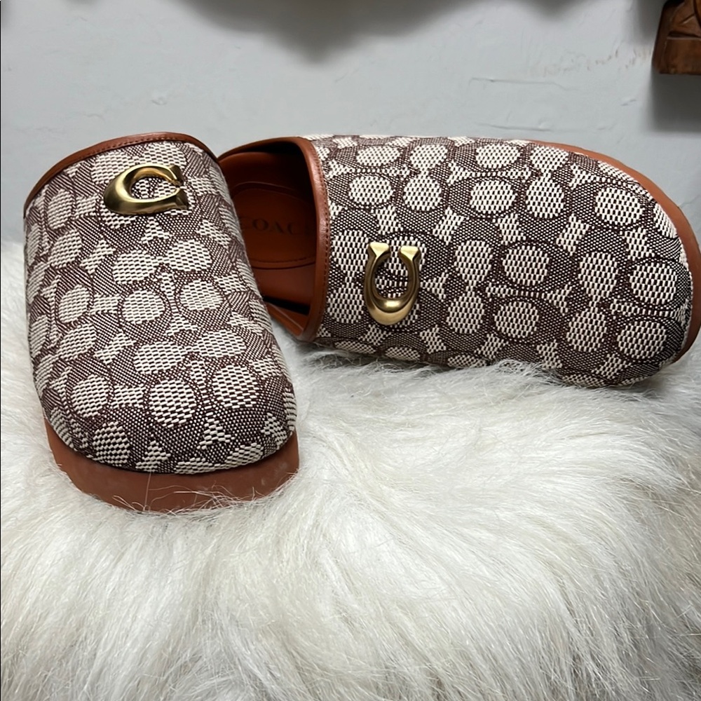 Coach Brown and Cream Patterned Mules